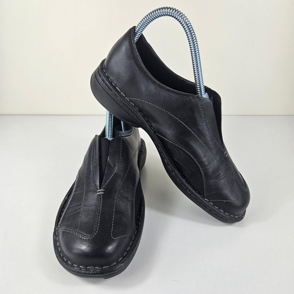 Merrell Tetra Flex Women 6 Black Leather Slip On Loafers Mules Clogs Air Cushion